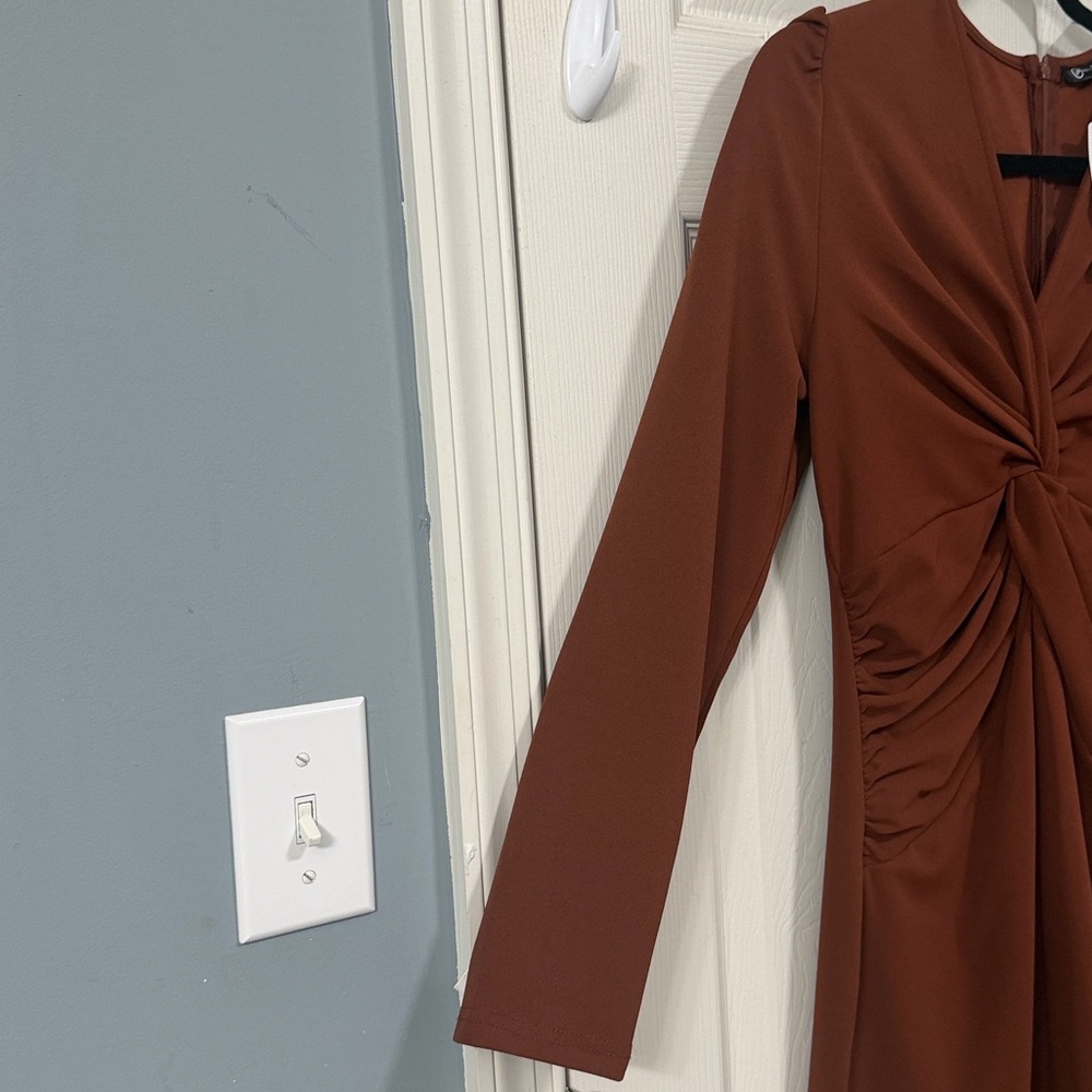 New PrettyGarden Long Sleeve Brown Dress Elegant Wear Career Office Wear Luxury - Picture 5 of 15